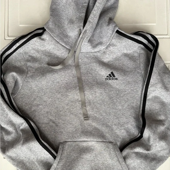 Adidas Men’s Hooded Sweatshirt Gray/Black Size Small - Picture 2 of 7